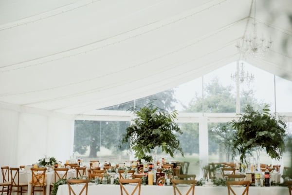 White flat lining, wooden cross backs, Boughton House