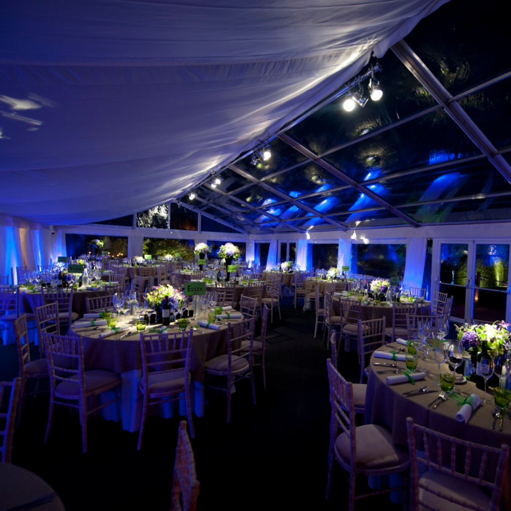 Clear span marquee for private event - clear walls, roof and gables
