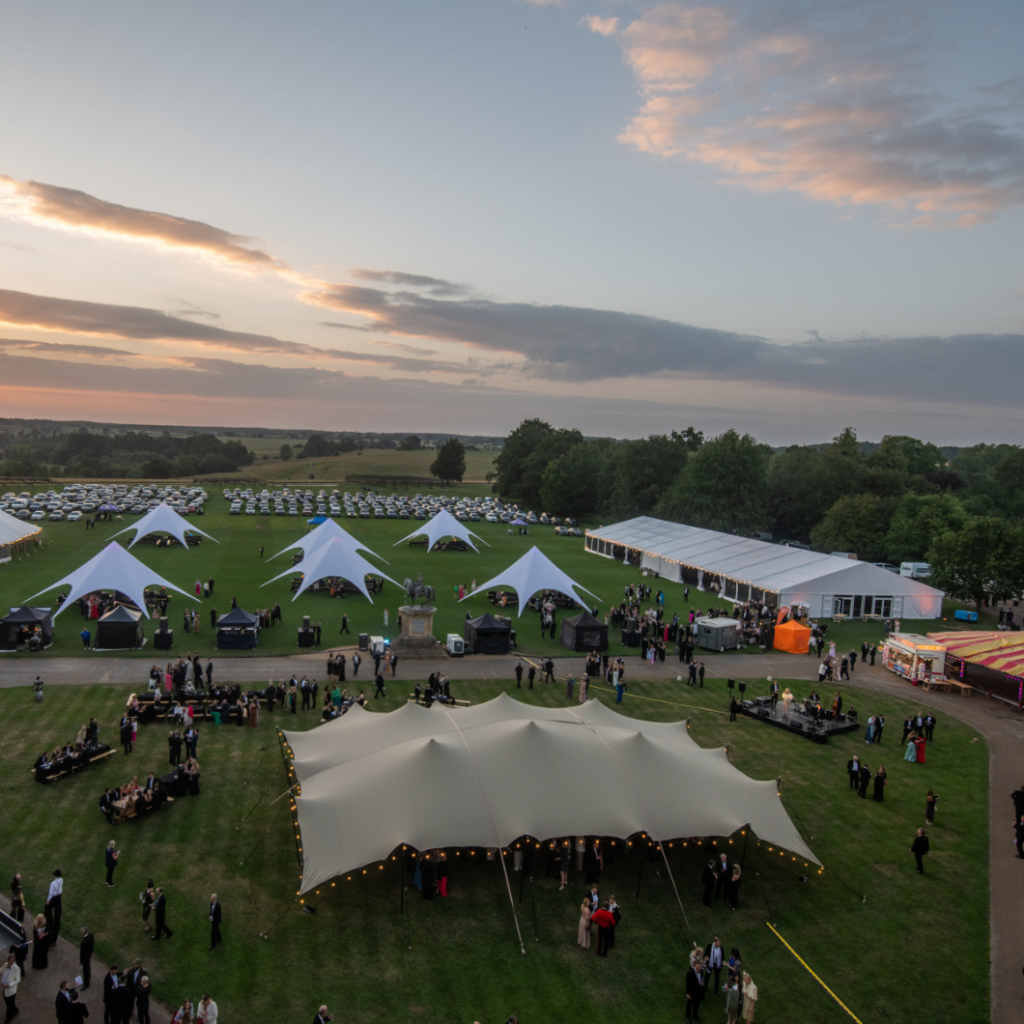 Clearspan marquee with 6 star shades for historic venue centenary ball.